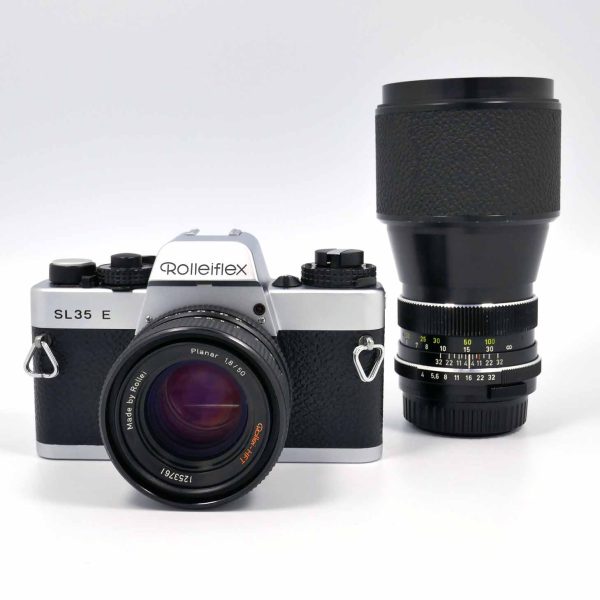 Rollei SL 35 E chrome + Planar 1.8/50mm + Tessar 4.0/200mm | Clean-Cameras.ch